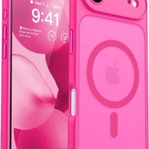 CANSHN iPhone Air 用 ケース Magsafe対応 カメラ周辺保護 ワイヤレス充電 あいふおん Air 用 ケース 耐衝撃 エアガードコーナー 傷つき防止 指紋防止 リング マグネット搭載 半透明マット仕上げ アイフォンAir 用 カバー- ホットピンク