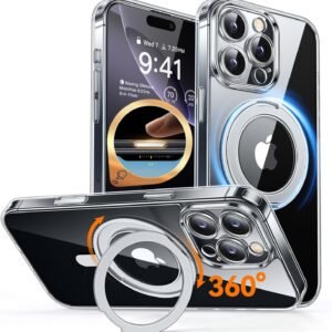 CANSHN iPhone 16 Pro 用 ケース Magsafe対応 360°回転スタンド 縦横多角度対応 カメラ周辺保護 ワイヤレス充電 あいふおん 16 Pro 用 ケース 耐衝撃 エアガードコーナー 傷つき防止 指紋防止 リング マグネット搭載 アイフォン16 Pro 用 カバー 透明