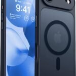 CANSHN iPhone Air 用 ケース Magsafe対応 カメラ周辺保護 ワイヤレス充電 あいふおん Air 用 ケース 耐衝撃 エアガードコーナー 傷つき防止 指紋防止 リング マグネット搭載 半透明マット仕上げ アイフォンAir 用 カバー- ブラック