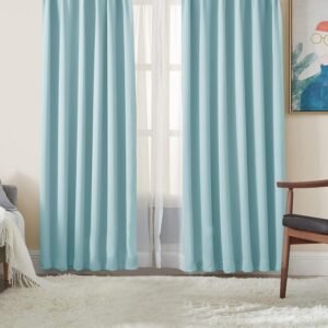Hansleep カーテン 1級遮光 4枚組 スカイブルー 幅100cm×丈200cm UVカット 断熱 防寒 防音 省エネ 厚手 無地 おしゃれ カーテンセット 洗える 寝室 リビング用 (ドレープカーテン2枚・レースカーテン2枚)