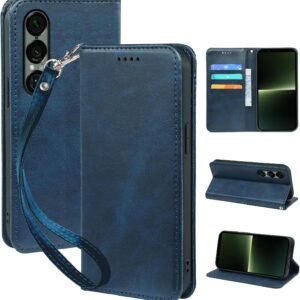 seninhi 対応 Xperia 1 VII 用の ケース 手帳型 エクスペリア1 VII SO-51F / XQ-FS44 スマホケース 職人仕様 手縫い革ケース 手帳スタンド機能付き 財布型 360度保護 耐衝撃 カード収納 レザー 多機能 ベルトループ付き‌ おしゃれ 携帯カバー ブルー XNWX17PG