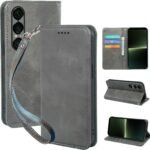 seninhi 対応 Xperia 1 VII 用の ケース 手帳型 エクスペリア1 VII SO-51F / XQ-FS44 スマホケース 職人仕様 手縫い革ケース 手帳スタンド機能付き 財布型 360度保護 耐衝撃 カード収納 レザー 多機能 ベルトループ付き‌ おしゃれ 携帯カバー ライトグレー XNWX17PG
