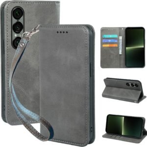 seninhi 対応 Xperia 1 VII 用の ケース 手帳型 エクスペリア1 VII SO-51F / XQ-FS44 スマホケース 職人仕様 手縫い革ケース 手帳スタンド機能付き 財布型 360度保護 耐衝撃 カード収納 レザー 多機能 ベルトループ付き‌ おしゃれ 携帯カバー ライトグレー XNWX17PG