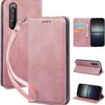 seninhi 対応 Xperia 1 II SO-51A SOG01 用の ケース 手帳型 ソニーエクスペリア 1 II スマホケース 携帯ケース 職人仕様 手縫い革ケース 手帳型ケース スタンド機能付き 財布型 360度保護 耐衝撃 カード収納 レザー 多機能 ベルトループ付き‌ おしゃれ 携帯カバー ライトローズゴールド XNWX12PG
