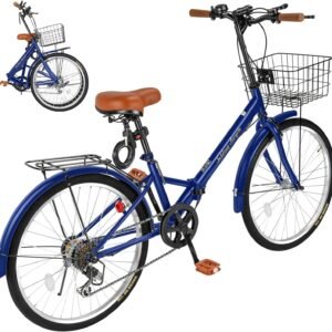 Mixiu 折りたたみ自転車 シマノ7段変速 高炭素鋼フレーム 折り畳み自転車 20インチ/24インチ 厚めのサドル リアキャリア・カゴ・ライト・ワイヤーロック・空気入れ付き 軽量 自転車 通勤 通学 街乗り 男女兼用