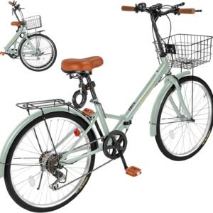 Mixiu 折りたたみ自転車 シマノ7段変速 高炭素鋼フレーム 折り畳み自転車 20インチ/24インチ 厚めのサドル リアキャリア・カゴ・ライト・ワイヤーロック・空気入れ付き 軽量 自転車 通勤 通学 街乗り 男女兼用
