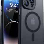 CANSHN iPhone 14 Pro 用 ケース Magsafe対応 カメラ周辺保護 ワイヤレス充電 あいふおん 14 Pro 用 ケース 耐衝撃 エアガードコーナー 傷つき防止 指紋防止 リング マグネット搭載 半透明マット仕上げ アイフォン 14 Pro 用 カバー- ブラック