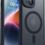 CANSHN iPhone 14 用 ケース Magsafe対応 カメラ周辺保護 ワイヤレス充電 あいふおん 14 用 ケース 耐衝撃 エアガードコーナー 傷つき防止 指紋防止 リング マグネット搭載 半透明マット仕上げ アイフォン 14 用 カバー- ブラック