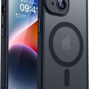 CANSHN iPhone 14 用 ケース Magsafe対応 カメラ周辺保護 ワイヤレス充電 あいふおん 14 用 ケース 耐衝撃 エアガードコーナー 傷つき防止 指紋防止 リング マグネット搭載 半透明マット仕上げ アイフォン 14 用 カバー- ブラック