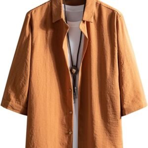 [FUZHIHUA] シャツ メンズ 七分袖 夏服 半袖 おしゃれ カジュアル ゆったり 無地 大きいサイズ カジュアルシャツ お洒落 トップス 軽い 通気 柔らかい 人気 服