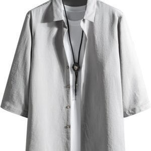 [FUZHIHUA] シャツ メンズ 七分袖 夏服 半袖 おしゃれ カジュアル ゆったり 無地 大きいサイズ カジュアルシャツ お洒落 トップス 軽い 通気 柔らかい 人気 服