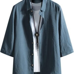 [FUZHIHUA] シャツ メンズ 七分袖 夏服 半袖 おしゃれ カジュアル ゆったり 無地 大きいサイズ カジュアルシャツ お洒落 トップス 軽い 通気 柔らかい 人気 服
