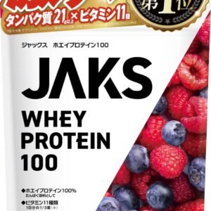 ジャックス JAKS プロテイン ホエイ 450g 国内製造 おいしい 1食分のビタミン11種類 オールインワン配合 高たんぱく質 粉末 WPCプロテイン 溶けやすい (450g, ベリー風味)
