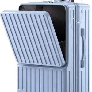 [BARGOHOY] スーツケース フロントオープン 多機能 キャリーケース 軽量 カップホルダー付き 隠しフック機能 キャリーバッグ USBポート付き 耐衝撃 静音 360度回転 TSAローク ファスナータイプ キャリーバッグ 人気 おしゃれ 旅行 ビジネス 出張 修学 泊まる 入院 (ダークブルー, Sサイズ機内持込OK /42L(1～3泊))