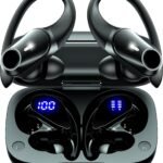GOLREX イヤホン bluetooth ワイヤレスイヤホン 耳掛け式 ぶるーとゅーす イヤフォン 最大40時間再生 Hi-Fi音質 AAC対応 LEDディスプレイ 物理ボタン誤操作なし 落ちない 快適装着感 ランニング スポーツ IPX7防水 片耳/両耳モード QI/Type-C充電 通勤通学/WEB会議に適用 iOS/Android 黒い