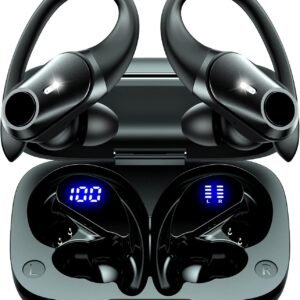 GOLREX イヤホン bluetooth ワイヤレスイヤホン 耳掛け式 ぶるーとゅーす イヤフォン 最大40時間再生 Hi-Fi音質 AAC対応 LEDディスプレイ 物理ボタン誤操作なし 落ちない 快適装着感 ランニング スポーツ IPX7防水 片耳/両耳モード QI/Type-C充電 通勤通学/WEB会議に適用 iOS/Android 黒い