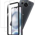 KPNS 【2+2枚セット+ガイド枠付き】日本素材製 強化ガラス AQUOS sense8 SHG11 / SH-54D 用 ガラスフィルム2枚＋ カメラフィルム 2枚 保護フィルム