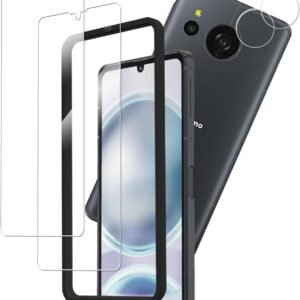 KPNS 【2+2枚セット+ガイド枠付き】日本素材製 強化ガラス AQUOS sense8 SHG11 / SH-54D 用 ガラスフィルム2枚＋ カメラフィルム 2枚 保護フィルム