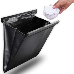 POPOT(ポポット) 車 ゴミ箱 【多車種対応フック】 車用ゴミ箱 スリム 収納 小物入れ 袋付き カー用品 便利グッズ (ブラック)