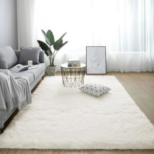 ROCYJULIN ラグマット カーペット 120x160cm 全厚約5cm おしゃれな北欧風シャギーラグ 極厚ウレタンフォーム15ｍｍ 洗えるラグ 滑り止め付き ふわっとした手触り 防音絨毯 オールシーズン快適に使用 長方形 ROCYJULIN（アイボリー 約1.5畳 ）