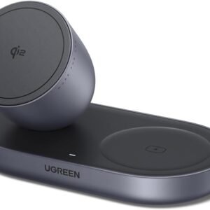 UGREEN Zapix ワイヤレス充電器 MagSafe 15W Qi2認証 2-in-1 イヤホン iPhone ワイヤレス充電 マグネット式【卓上用/48°絶妙な視角 】 iPhone 17/16/15/14/13/12シリーズ & AirPods対応 1mケーブル付き