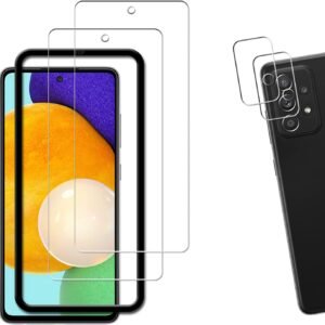 【2+2枚 指紋認証 対応】ガイド枠付き KPNS 日本素材製 強化ガラス Galaxy A52 5G SC-53B 用 ガラスフィルム カメラフィルム カバー 保護フィルム