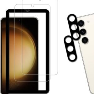 【2+2枚セット】ガイド枠付き KPNS 日本素材製 強化ガラス Galaxy S23 SC-51D SCG19 用 ガラスフィルム カメラフィルム カバー ギャラクシーs23 保護フィルム