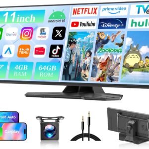 【Amazon.com.jp限定】 VANBAR 11インチ ディスプレイオーディオ Android 15搭載 カーナビ 1台3役 (ナビ/ドラレコ/CarPlay) 8コアCPU 4+64GB 大容量 YouTube/Netflix 動画視聴 ワイヤレスミラーリング & Android Auto 1920x720 画面分割表示(1:1/5:3/3:5) GPS内蔵 自動明るさ調整 技適取得済