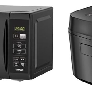 【セット買い】[山善] 電子レンジ 17L 単機能 一人暮らし 二人暮らし ヘルツフリー ターンテーブル オートメニュー搭載 全国対応 タイマー機能付き ブラック YRM-HF171(B) + 炊飯器 一人暮らし 3合 3種類炊き分け機能 マイコン式 低温調理 無洗米モード 保温 予約機能 ブラック AMRC-5M(B)
