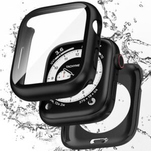 【フルカバー保護】Puptoya アップルウォッチ 防水 カバー Apple Watch Series 6 5 4 SE3 SE2 対応 40mm ケース 2 in 1 前後の保護 PC+ガラス素材 高透過率 装着簡単 脱落しやすい 耐衝撃 iWatch 40mm ブラック
