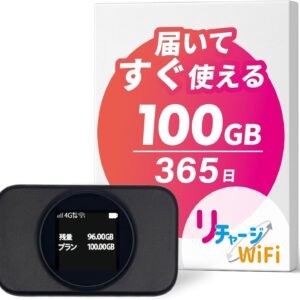 【リチャージWiFi】100GB 365日 ギガ付き ポケット WiFi モバイル ルーター 契約 返却 無し 月額 0円 簡単 ギガ リチャージ 電源ONで即時使える 小型 シンプル【T9-100GB/365日】
