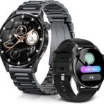スマートウォッチ ChatGPT【2026最新・第3世代】FOSMET QS40 iPhone アンドロイド対応 Smart Watch 丸型 メンズ 10日間のバッテリー持ち 常時表示 AI文字盤 1.43インチ AMOLEDディスプレイ サファイアガラス搭載 通知や通話機能付き自動運動検知 3ATM防水 付属ベルト2本 (ブラック)