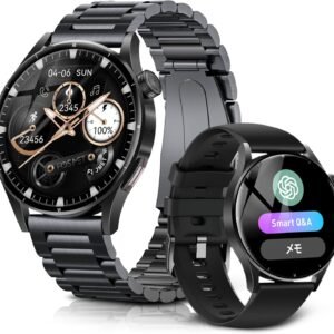 スマートウォッチ ChatGPT【2026最新・第3世代】FOSMET QS40 iPhone アンドロイド対応 Smart Watch 丸型 メンズ 10日間のバッテリー持ち 常時表示 AI文字盤 1.43インチ AMOLEDディスプレイ サファイアガラス搭載 通知や通話機能付き自動運動検知 3ATM防水 付属ベルト2本 (ブラック)