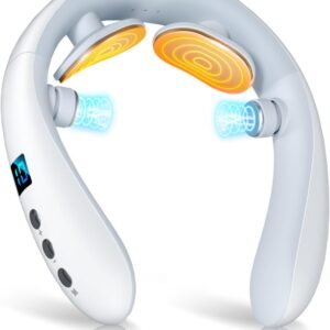 ネックケア 首 リラクゼーション器 【2026母の日ギフトに】 EMS & TENSのW効果・加温・振動機能 首元ケア 首元リフレッシュ TYPE-C充電式 静音 軽量 小型 10種類モード 16段階強度調整 自動オフ機能 液晶ディスプレイ 簡単操作 記念日 誕生日プレゼント 男女兼用 日本語説明書付 (ホワイトｘグレー)