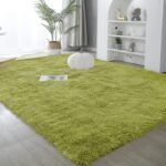 ラグマット カーペット 120x160cm おしゃれな北欧風シャギーラグ 全厚約5cm 洗えるラグ 滑り止め付き 毛足約4cm ふわっとした手触り 防音絨毯 オールシーズン快適に使用 長方形 ROCYJULIN（グリーン 約1.5畳 ）