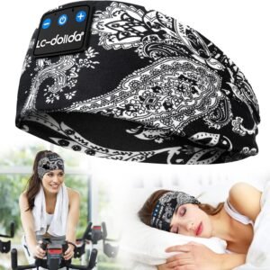 LC-dolida ヘッドバンド ヘッドホン 睡眠用ヘッドホン Bluetooth 音楽 ワイヤレスヘッドホン 薄型 HD ステレオスピーカー付き 横向き寝 スポーツ ヨガ 旅行 多用途 iPhone&Android対応