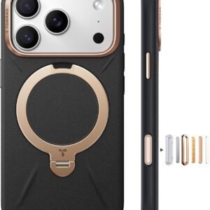 TORRAS iPhone 17 Pro 用 ケース【新感覚レザー・スキンタッチ】Ostand Q3 レザートーン MagSafe対応 リング スタンド 360°定点回転 縦横両対応 マグネット搭載 革 カメラコントロールボタン 米軍規格 耐衝撃 指紋防止 こくよう・ブラック