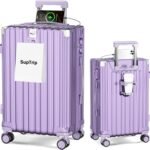 [SupTrip] スーツケース 機内持ち込み 多機能 キャリーケース 大型 超軽量 キャリーバッグ 耐衝撃 USBポート付き カップホルダー付き 充電機能 荷物フック 隠しフック機能 静音 ダブルキャスター 360度回転 修学 泊まる 旅行 出張 (パープル, S (40L/1-3泊/機内持込）)