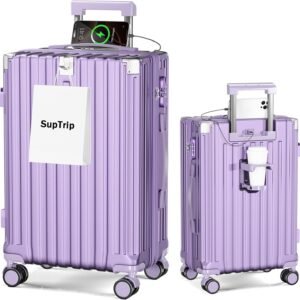 [SupTrip] スーツケース 機内持ち込み 多機能 キャリーケース 大型 超軽量 キャリーバッグ 耐衝撃 USBポート付き カップホルダー付き 充電機能 荷物フック 隠しフック機能 静音 ダブルキャスター 360度回転 修学 泊まる 旅行 出張 (パープル, S (40L/1-3泊/機内持込）)