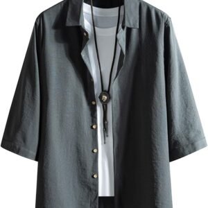 [FUZHIHUA] シャツ メンズ 七分袖 夏服 半袖 おしゃれ カジュアル ゆったり 無地 大きいサイズ カジュアルシャツ お洒落 トップス 軽い 通気 柔らかい 人気 服