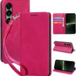 seninhi 対応 Xperia 1 VII 用の ケース 手帳型 エクスペリア1 VII SO-51F / XQ-FS44 スマホケース 職人仕様 手縫い革ケース 手帳スタンド機能付き 財布型 360度保護 耐衝撃 カード収納 レザー 多機能 ベルトループ付き‌ おしゃれ 携帯カバー ローズレッド XNWX17PG