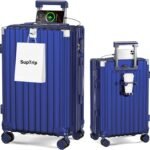[SupTrip] スーツケース 機内持ち込み 多機能 キャリーケース 大型 超軽量 キャリーバッグ 耐衝撃 USBポート付き カップホルダー付き 充電機能 荷物フック 隠しフック機能 静音 ダブルキャスター 360度回転 修学 泊まる 旅行 出張 (ブルー, M (50L/3-6泊))