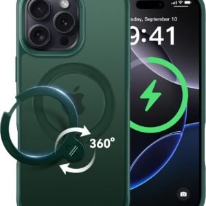 【2026最高傑作&定点360度回転】CASEKOO iPhone 16 Pro Max 用 ケース 米軍MIL規格 耐衝撃 MagSafe対応 高耐久性【横縦両立・角度自由調整】最大25W急速充電対応 指紋防止/マット仕上げ/黄変防止/半透明 ラップホール付き ワイヤレス充電対応 いphone16promax 用ケース 6.9インチ「MagicStand Pro」(グリーン)