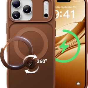 【2026最高傑作&定点360度回転】CASEKOO iPhone 17 Pro 用 ケース MagSafe対応 米軍MIL規格 360°全方向耐衝撃【横縦両立・角度自由調整】最大25W急速充電対応 指紋防止/マット仕上げ/黄変防止/半透明 ラップホール付き ワイヤレス充電対応 いphone17pro 用ケース 6.3インチ「MagicStand Pro」(ブラウン)
