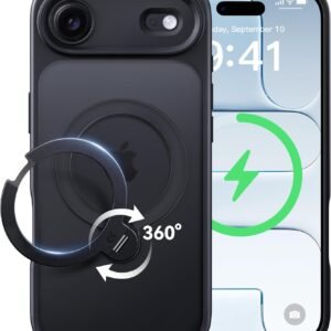 【2026最高傑作&定点360度回転】CASEKOO iPhone Air 用 ケース MagSafe対応 米軍MIL規格 360°全方向耐衝撃 【横縦両立・角度自由調整】急速充電対応 指紋防止/マット仕上げ/黄変防止/半透明 ラップホール付き ワイヤレス充電対応 アイフォンAir 用ケース 6.5インチ「MagicStand Pro」(ブラック)