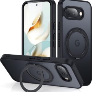 Google Pixel 9a 用 ケース Magsafe対応 ワイヤレス充電 360°回転スタンド 縦横両対応 Gunwon スマホケース グーグル ピクセル 9a 米軍規格 耐衝撃 半透明 マット感 マグセーフ 防指紋 リング マグネット搭載 ぐーくるぴくせる9a カバー「ブラック」