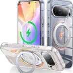 Google Pixel 10 Pro XL 用 ケース Magsafe対応 ワイヤレス充電 360°回転スタンド 縦横両対応 Gunwon スマホケース グーグル ピクセル 10 プロ XL 透明 米軍規格 耐衝撃 マグセーフ リング マグネット搭載 ぐーくるぴくせる10 ProXL カバー「クリア」