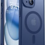 CANSHN iPhone 15 用 ケース Magsafe対応 カメラ周辺保護 ワイヤレス充電 あいふおん 15 用 ケース 耐衝撃 エアガードコーナー 傷つき防止 指紋防止 リング マグネット搭載 半透明マット仕上げ アイフォン 15 用 カバー- ディープブルー