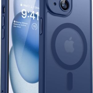 CANSHN iPhone 15 用 ケース Magsafe対応 カメラ周辺保護 ワイヤレス充電 あいふおん 15 用 ケース 耐衝撃 エアガードコーナー 傷つき防止 指紋防止 リング マグネット搭載 半透明マット仕上げ アイフォン 15 用 カバー- ディープブルー