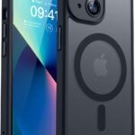 CANSHN iPhone 13 用 ケース Magsafe対応 カメラ周辺保護 ワイヤレス充電 あいふおん 13 用 ケース 耐衝撃 エアガードコーナー 傷つき防止 指紋防止 リング マグネット搭載 半透明マット仕上げ アイフォン 13 用 カバー- ブラック